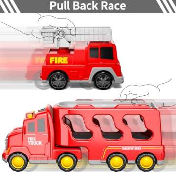 Bennol Toddler Trucks Toys for Boys Age 1-3 3-5, 5 in 1 Fire Car Truck for Girls 1 2 3 4 5 6 Years Old, Christmas Birthday Gift Car Sets with Light Sound
