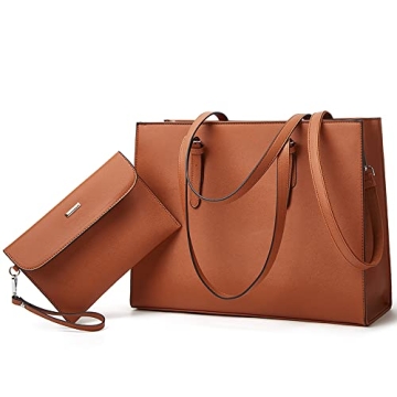 Stylish Leather Laptop Tote Bag for Women - 15.6 Inch Waterproof Professional Shoulder Bag