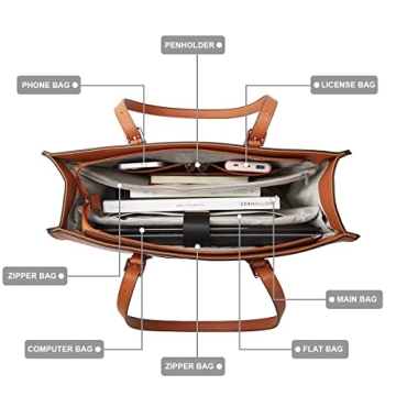 Waterproof Leather Laptop Tote Bag for Women 15.6 Inch