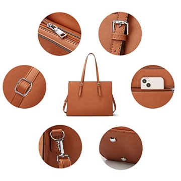 Waterproof Leather Laptop Tote Bag for Women 15.6 Inch