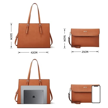 Waterproof Leather Laptop Tote Bag for Women 15.6 Inch