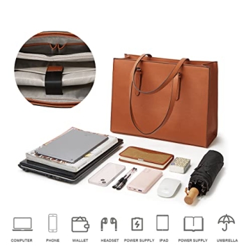 Waterproof Leather Laptop Tote Bag for Women 15.6 Inch