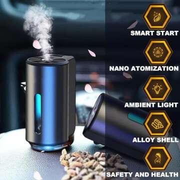 Smart Car Air Freshener, Car Air Freshener Diffuser, Rechargeable Car Aroma Diffuser, 3 Levels of Ad...