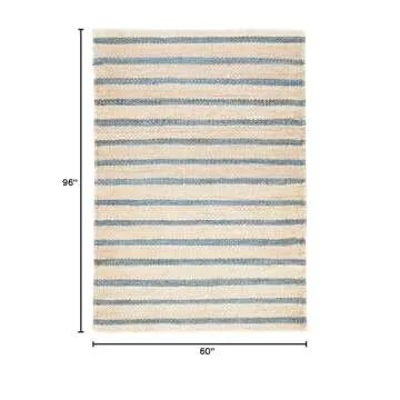 Dash and Albert Moana Jute Area Rug - 5' x 8' Blue Stripe Handwoven Accent Rug - Durable, Eco-Friendly, High Traffic Areas Hallway, Stairs, Living Room