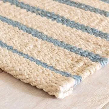 Dash and Albert Moana Jute Area Rug - 5' x 8' Blue Stripe Handwoven Accent Rug - Durable, Eco-Friendly, High Traffic Areas Hallway, Stairs, Living Room