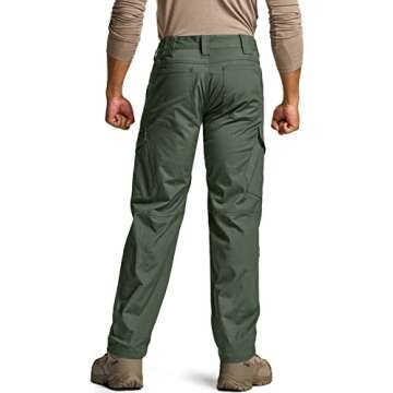 CQR Men's Flex Ripstop Tactical Pants, Water Resistant Stretch Cargo Pants, Lightweight EDC Hiking Work Pants, Dura Flex Olive Green, 40W x 34L