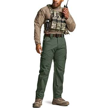 CQR Men's Flex Ripstop Tactical Pants, Water Resistant Stretch Cargo Pants, Lightweight EDC Hiking Work Pants, Dura Flex Olive Green, 40W x 34L