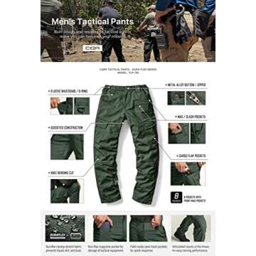 CQR Men's Flex Ripstop Tactical Pants, Water Resistant Stretch Cargo Pants, Lightweight EDC Hiking Work Pants, Dura Flex Olive Green, 40W x 34L