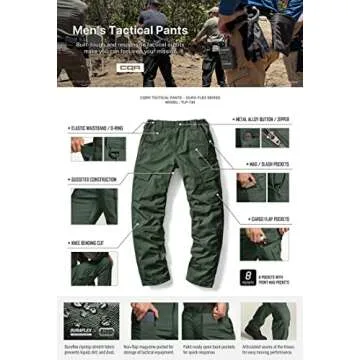 CQR Men's Flex Ripstop Tactical Pants, Water Resistant Stretch Cargo Pants, Lightweight EDC Hiking Work Pants, Dura Flex Olive Green, 40W x 34L