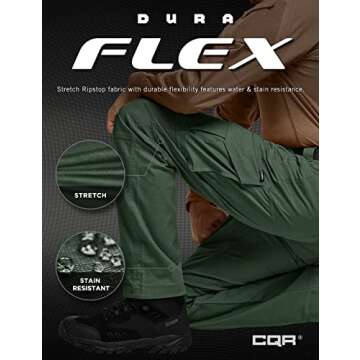 CQR Men's Flex Ripstop Tactical Pants, Water Resistant Stretch Cargo Pants, Lightweight EDC Hiking Work Pants, Dura Flex Olive Green, 40W x 34L