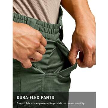 CQR Men's Flex Ripstop Tactical Pants, Water Resistant Stretch Cargo Pants, Lightweight EDC Hiking Work Pants, Dura Flex Olive Green, 40W x 34L