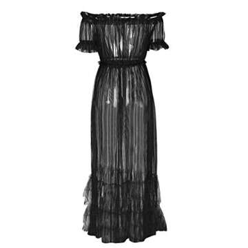 xxxiticat Women's Sexy Mesh See Through Maxi Dress with Ruffles and Pleats