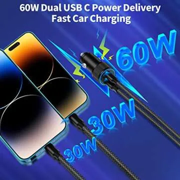 Linocell 60W Dual PD Car Charger with Braided Cables