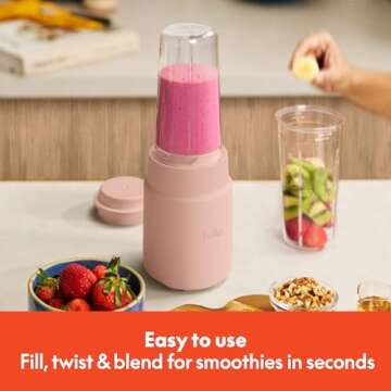 bella 6 Pcs Portable Rocket Blender, Juicer & Smoothie Maker, Press & Twist Design, EverGood™ & BPA Free Dishwasher Safe Parts, 4 Tip Stainless Steel Blade, Cord Wrap, 240 Watt Motor, Blossom