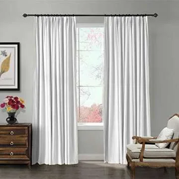 TWOPAGES 52 W x 84 L Pinch Pleat Curtain Room Darkening Velvet Curtain Drapery Panel for Traverse Rod or Track, Living Room Bedroom Meetingroom Club Theater Patio Door (1 Panel), White