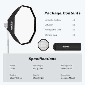 Godox SB-UE 32"/80cm Umbrella Octagon Softbox Reflector with Honeycomb Grid for Speedlight Flash (Bowens Mount)