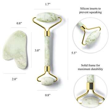 Prettify Premium Jade Face Roller and Gua Sha Set – Authentic Jade Face Roller Massager and Jade Gua Sha Massage Tool Set
