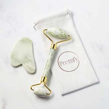 Prettify Premium Jade Face Roller and Gua Sha Set – Authentic Jade Face Roller Massager and Jade Gua Sha Massage Tool Set