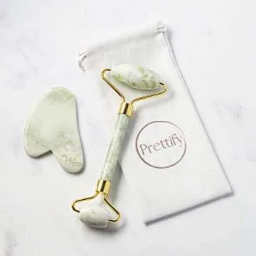 Prettify Premium Jade Face Roller and Gua Sha Set – Authentic Jade Face Roller Massager and Jade Gua Sha Massage Tool Set