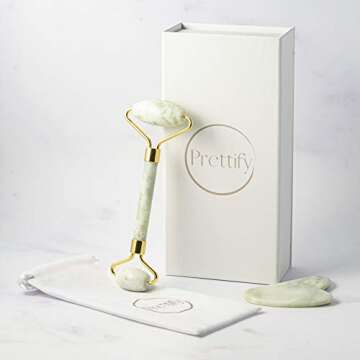 Prettify Premium Jade Face Roller and Gua Sha Set – Authentic Jade Face Roller Massager and Jade Gua Sha Massage Tool Set