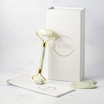 Prettify Premium Jade Face Roller and Gua Sha Set – Authentic Jade Face Roller Massager and Jade Gua Sha Massage Tool Set
