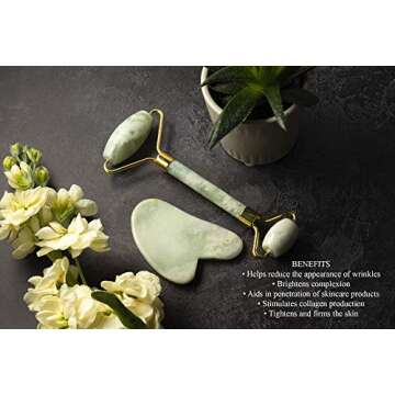 Prettify Premium Jade Face Roller and Gua Sha Set – Authentic Jade Face Roller Massager and Jade Gua Sha Massage Tool Set