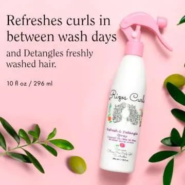 Rizos Curls Refresh & Detangle Spray, Moisturizing Leave-In Conditioner, Hydrate & Reduce Frizz, Add...
