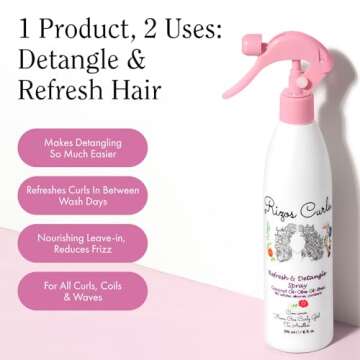 Rizos Curls Refresh & Detangle Spray, Moisturizing Leave-In Conditioner, Hydrate & Reduce Frizz, Add Shine & Definition with Coconut Oil, Aloe Vera & Shea Butter, All Hair Types 1a- 4c, 10 oz