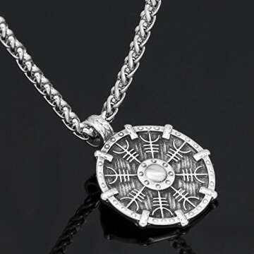 GuoShuang Men Stainless Steel Norse Viking Shield Aegishjalmur Talisman Pendant Necklace with Viking Gift bagklace with Viking Gift Bag