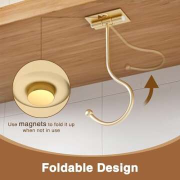 2-Pack Banana Hook Under Cabinet: Banana Holder,Metal Banana Hanger Hook,Adhesive Banana Hook, Foldable Banana Hook, Folds Up With Magnets When Not In Use, Banana Rack,Keep Bananas Fresh (Gold)