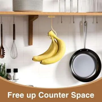 2-Pack Banana Hook Under Cabinet: Banana Holder,Metal Banana Hanger Hook,Adhesive Banana Hook, Foldable Banana Hook, Folds Up With Magnets When Not In Use, Banana Rack,Keep Bananas Fresh (Gold)