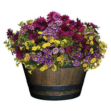 Classic Home and Garden Whiskey Plastic Resin Flower Pot Barrel Planter, Walnut Brown, 20.5"
