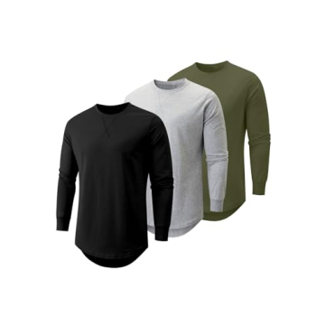 JMIERR Men's 3 Pack Cotton Hipster Hip Hop Longline Crewneck T-Shirt