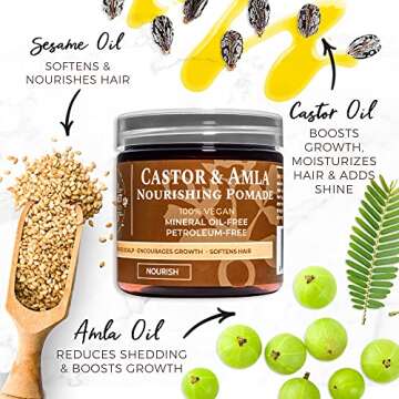 Qhemet Biologics Castor & Amla Nourishing Pomade for 4C Hair - Vegan Scalp Conditioner, 4 oz