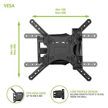 Kanto M300 Full Motion TV Wall Mount for 26-55" TVs | Articulating Arm with 19" of Extension | Up to...