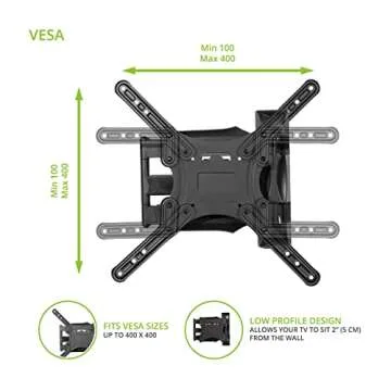 Kanto M300 Full Motion TV Wall Mount for 26-55" TVs | Articulating Arm with 19" of Extension | Up to 135° Swivel | Easy Tilt Design | 5" Offset | VESA Compatible TV Bracket | Heavy-Duty Steel | Black