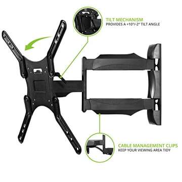 Kanto M300 Full Motion TV Wall Mount for 26-55" TVs | Articulating Arm with 19" of Extension | Up to 135° Swivel | Easy Tilt Design | 5" Offset | VESA Compatible TV Bracket | Heavy-Duty Steel | Black