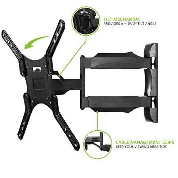 Kanto M300 Full Motion TV Wall Mount for 26-55" TVs | Articulating Arm with 19" of Extension | Up to 135° Swivel | Easy Tilt Design | 5" Offset | VESA Compatible TV Bracket | Heavy-Duty Steel | Black