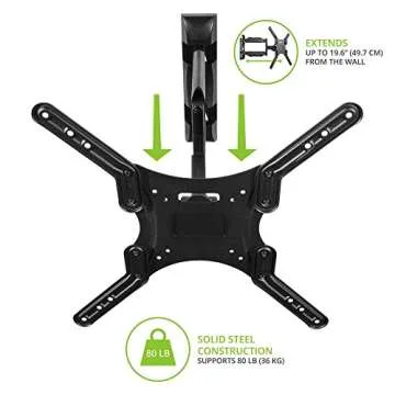 Kanto M300 Full Motion TV Wall Mount for 26-55" TVs | Articulating Arm with 19" of Extension | Up to 135° Swivel | Easy Tilt Design | 5" Offset | VESA Compatible TV Bracket | Heavy-Duty Steel | Black