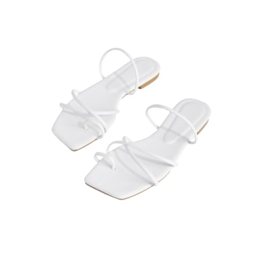 GORGLITTER Women's Metallic Strappy Sparkly Sandals Dressy Cute Slip on Slide Vacation Summer Weedin...