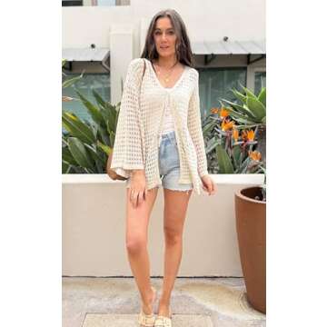 Chic Women's Crochet Cardigan Beach Cover Up Lightweight