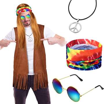 SATINIOR 60s 70s Men's Hippie Costume Fringe Suede Vest for Halloween