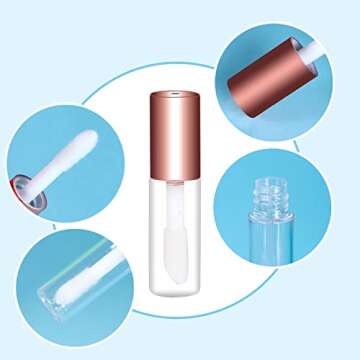 Mydio 50 Pack 1.2ML Clear Mini Lip Gloss Tube Empty Lip Balm Containers With Rose Gold Lid for Lipstick (Rose Gold)