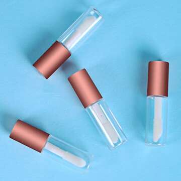 Mydio 50 Pack 1.2ML Clear Mini Lip Gloss Tube Empty Lip Balm Containers With Rose Gold Lid for Lipstick (Rose Gold)