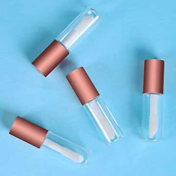 Mydio 50 Pack 1.2ML Clear Mini Lip Gloss Tube Empty Lip Balm Containers With Rose Gold Lid for Lipstick (Rose Gold)