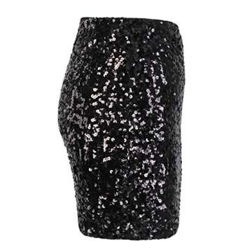 MANER Women's Sequin Skirt Sparkle Stretchy Bodycon Mini Skirts Night Out Party (M/US 8-10, Black)