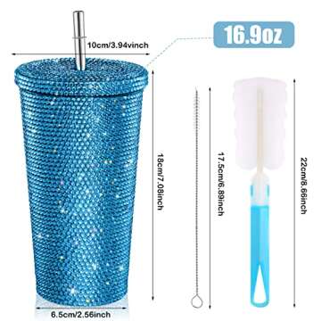 Mimorou Studded Bling Diamond Tumbler Glitter Water Bottle with Lid Stainless Steel Vacuum Thermal S...