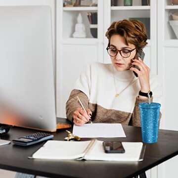 Mimorou Studded Bling Diamond Tumbler Glitter Water Bottle with Lid Stainless Steel Vacuum Thermal Straw Rhinestone Tumbler with 1 Pcs Cup Brush 6 Pcs Straw Brushes for Women(16.9 oz,Light Blue)