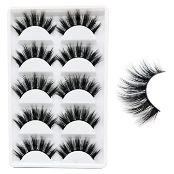 Veleasha 5D Faux Mink Lashes - Handmade Lightweight & Fluffy Eyelashes, 5 Pairs Pack