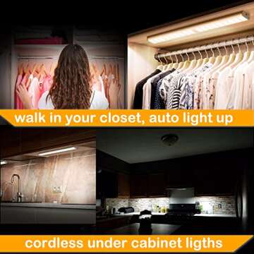 MOSTON Super Bright Rechargeable Closet Light - 78 LED Motion Sensor Night Lighting for Kitchen Cabi...